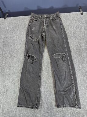 Aeropostale Baggy Jeans Womens Size 2 Black Distressed Wide Leg 90s Y2K Grunge